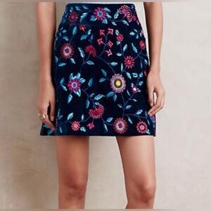 Payal Pratap by Anthropologie Floral Embroidered Velvet Skirt Size 8